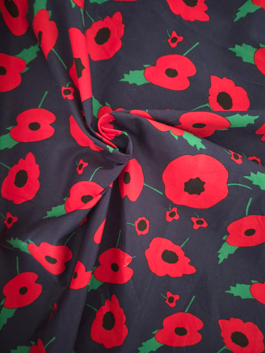 Navy Poppy Cotton